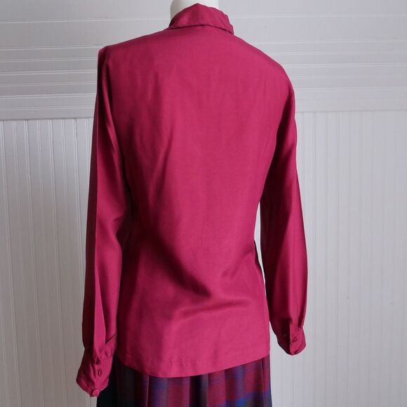 70s Burgundy Floral Embroidered Silk Blouse - Picture 2 of 6